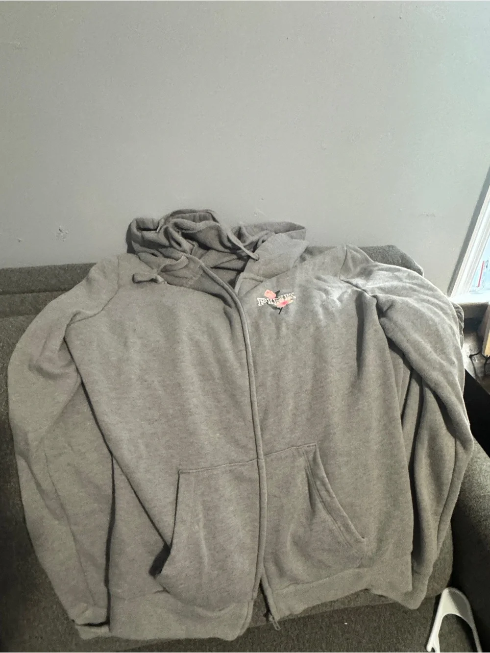 PINK Victoria's Secret Gray Sweatshirt with Pink Floral Logo - Picture 2 of 2
